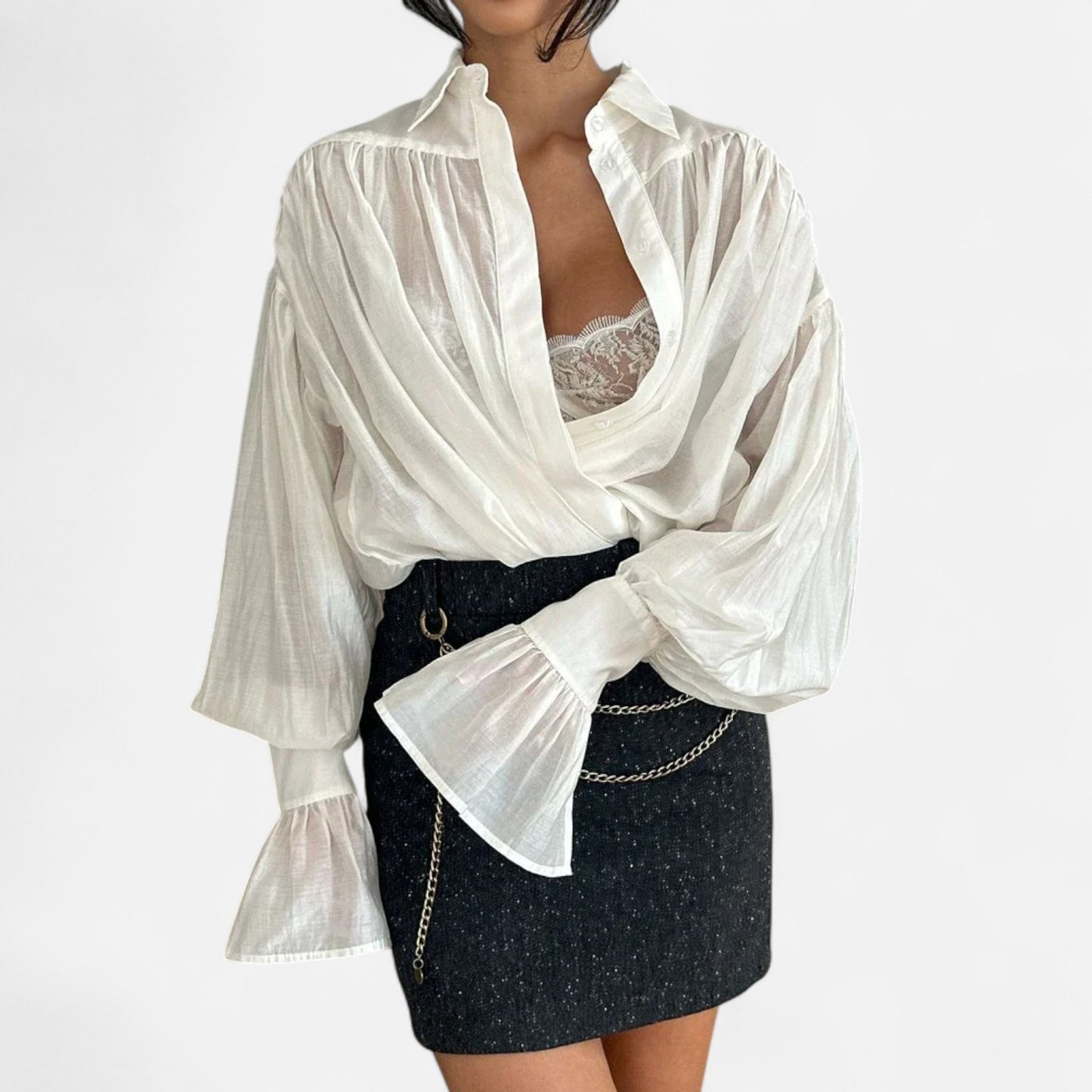 Dorlani | Blouse Transparente à Manches Longues pour Femme – Légèreté Éthérée, Élégance Raffinée