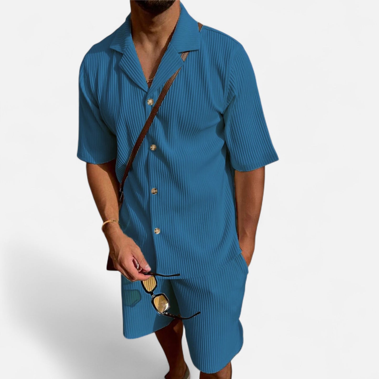 Dorlani | Ensemble Chemise et Short en Velours Côtelé pour Homme – Élégance Rétro, Confort Moderne