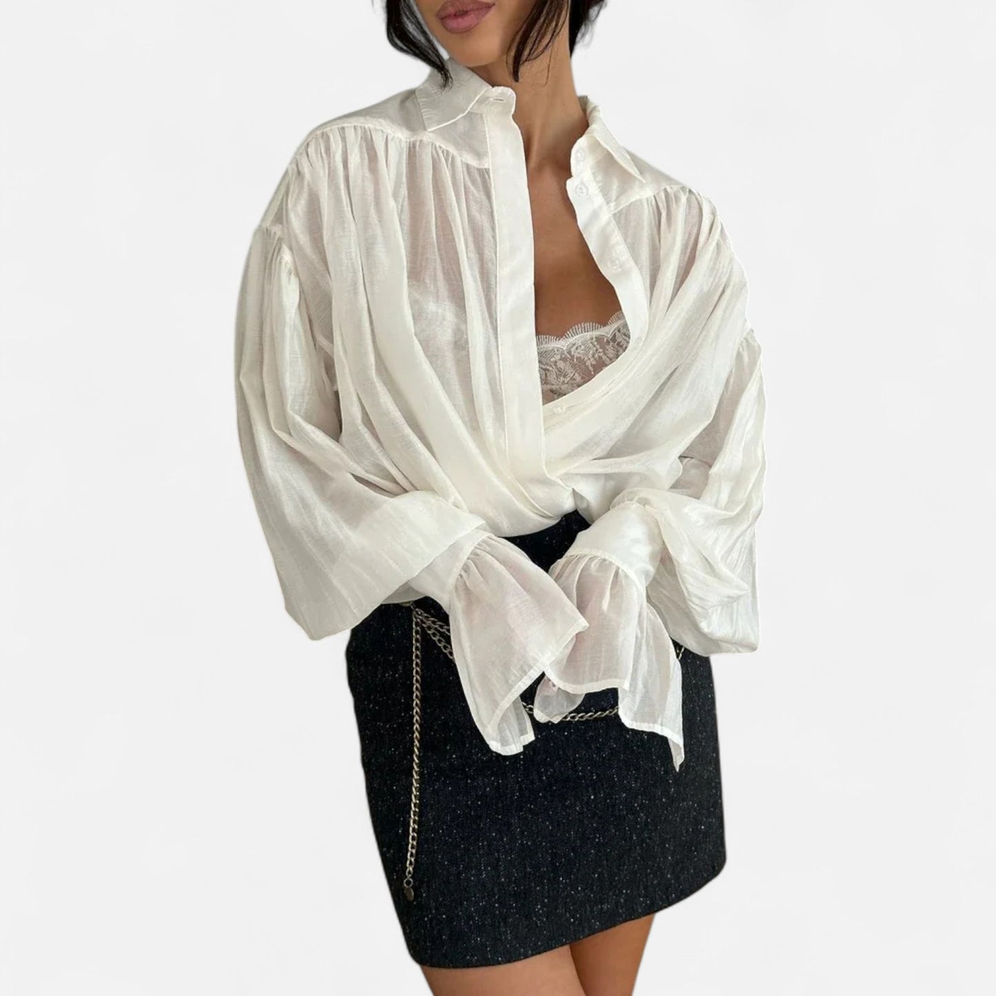 Dorlani | Blouse Transparente à Manches Longues pour Femme – Légèreté Éthérée, Élégance Raffinée