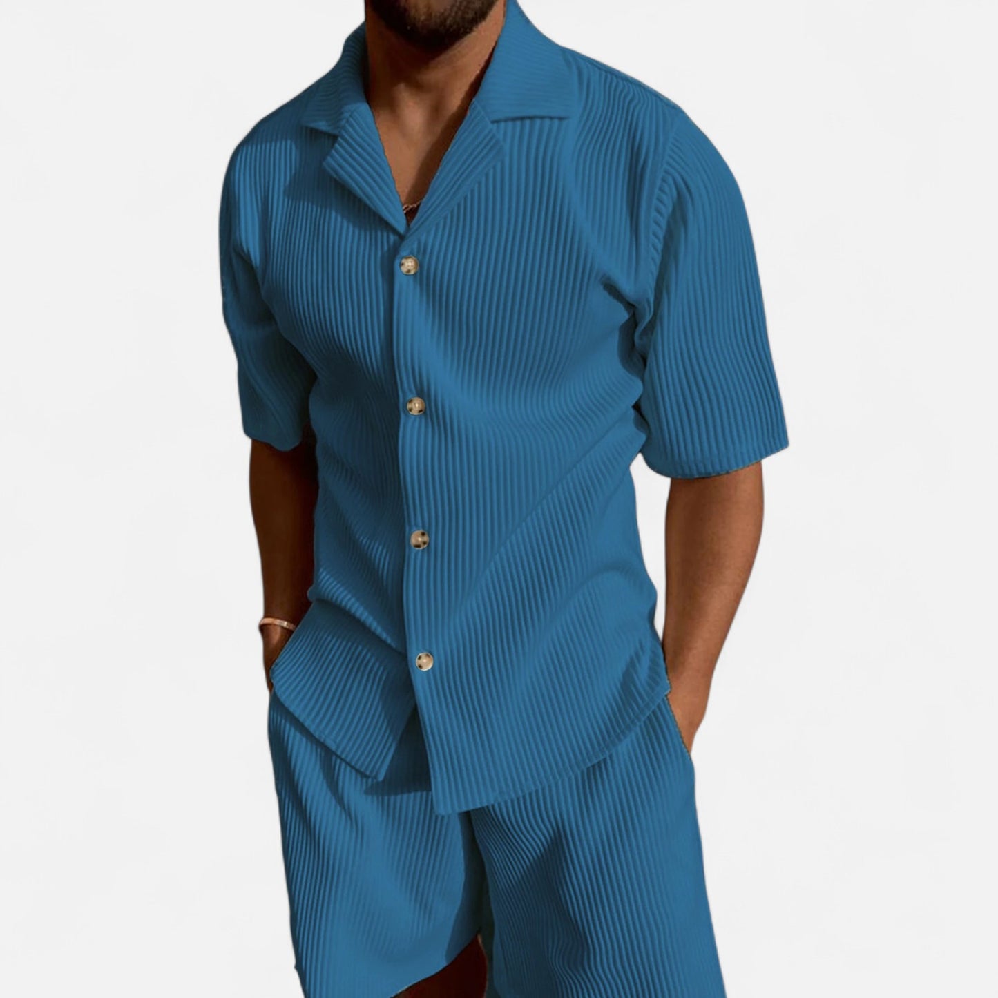 Dorlani | Ensemble Chemise et Short en Velours Côtelé pour Homme – Élégance Rétro, Confort Moderne