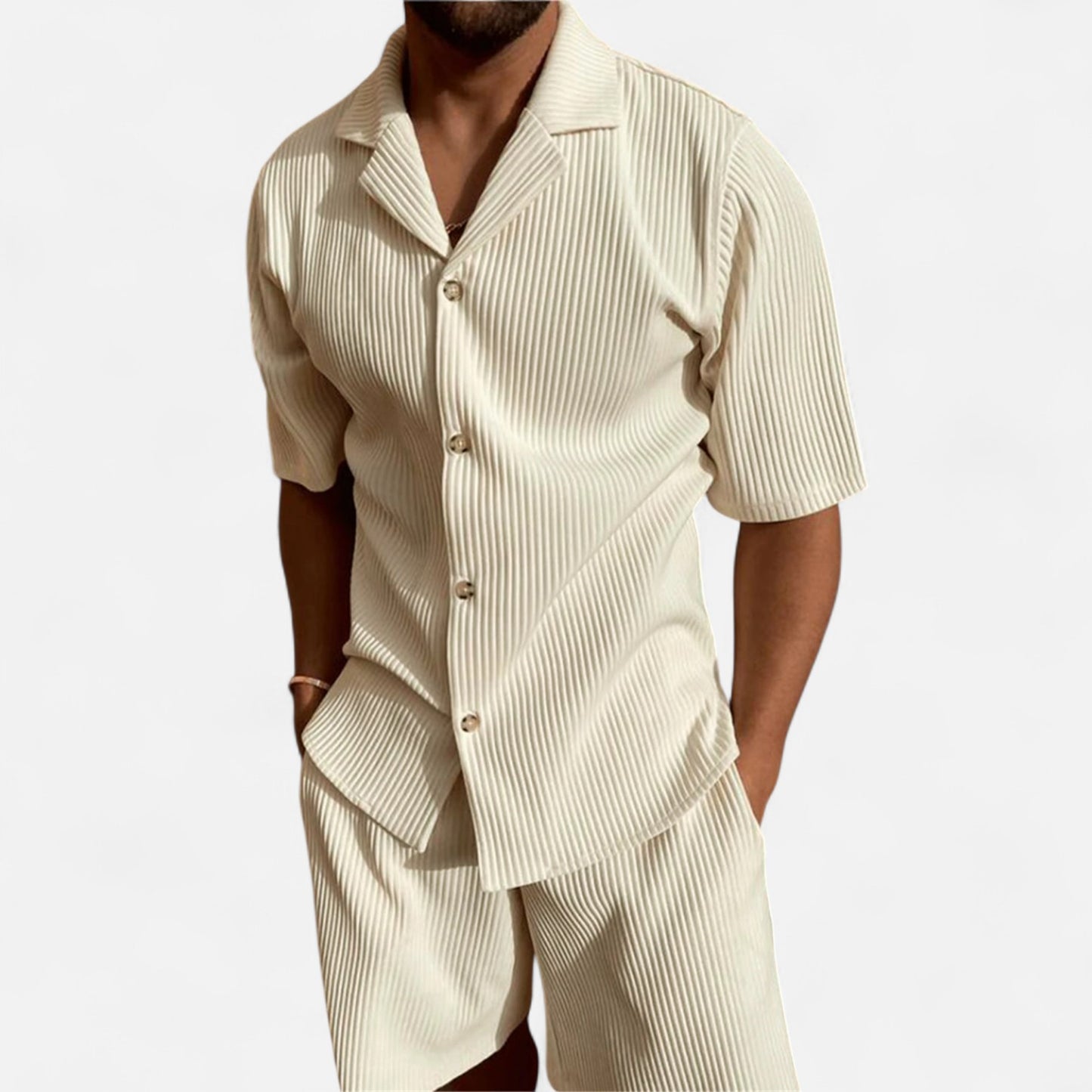 Dorlani | Ensemble Chemise et Short en Velours Côtelé pour Homme – Élégance Rétro, Confort Moderne
