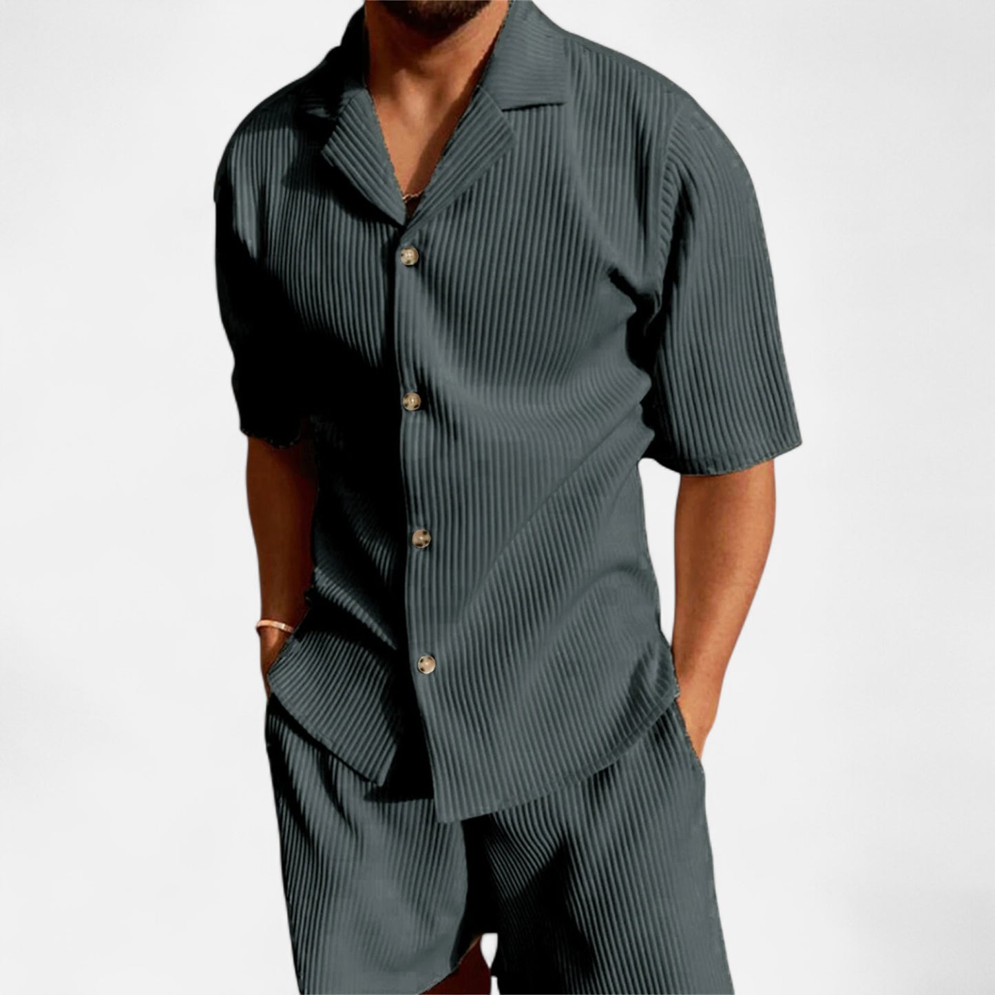 Dorlani | Ensemble Chemise et Short en Velours Côtelé pour Homme – Élégance Rétro, Confort Moderne